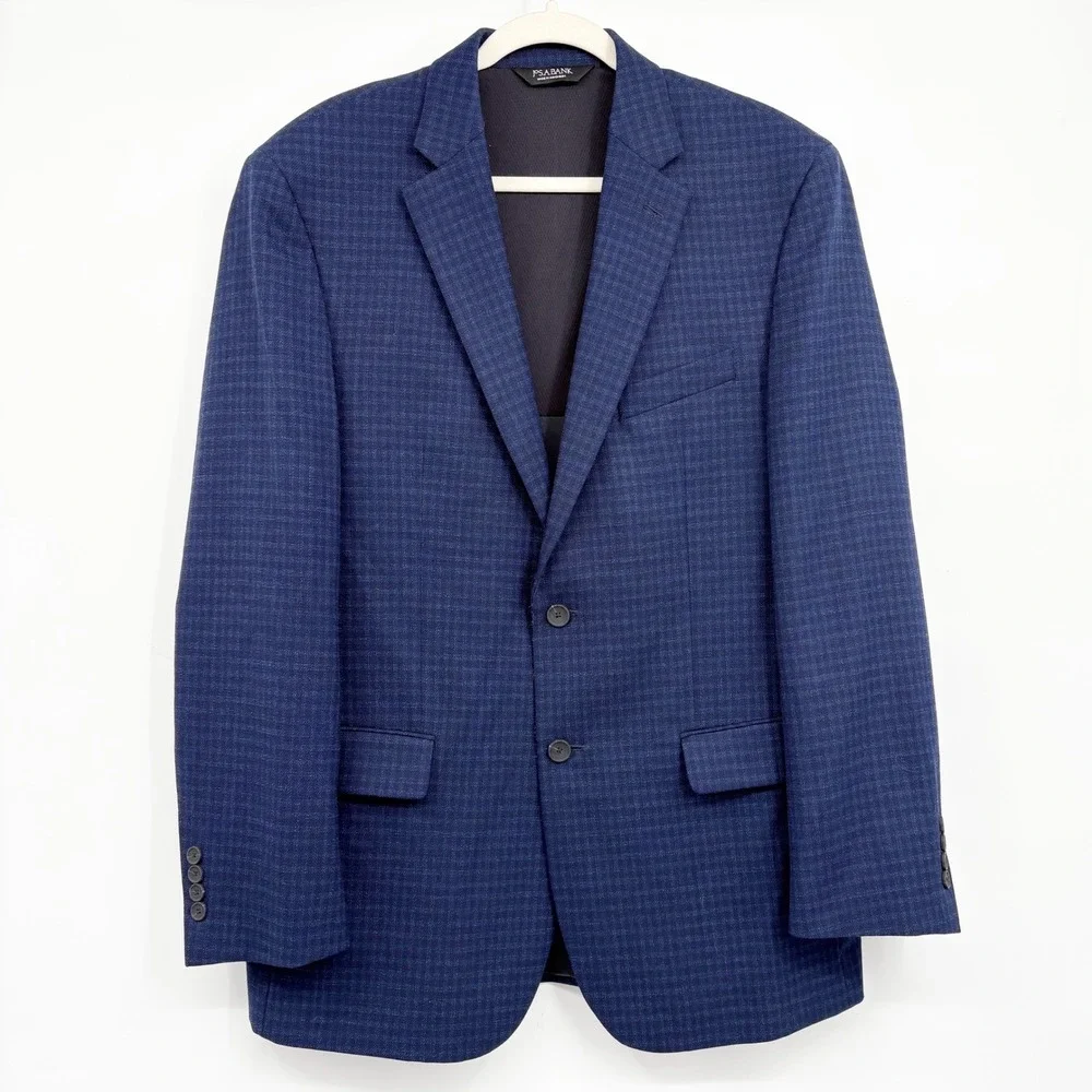 Jos. A. Bank Mens Traveler Travel Tech Blue Check Tailored Fit‎ Blazer 44 Long
